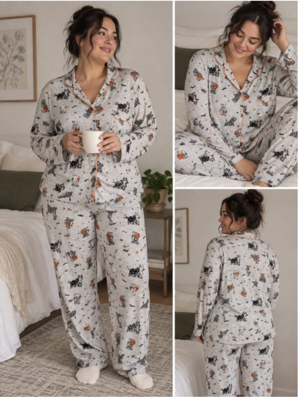 Trick Or Treat Sleep Halloween Dog Pajama Set Grey XL Long Sleeve Button Up